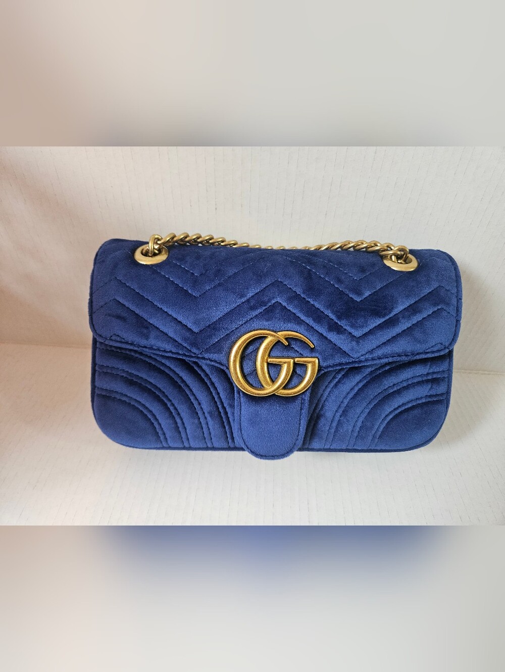 Royal Blue Velvet Shoulder Bag with Gold Double Hardware